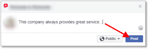 Facebook review being written with a “Post” button highlighted.