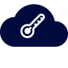 A dark blue cloud with a thermometer, a raindrop, and a snowflake.
